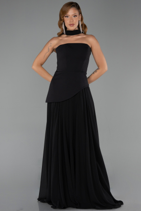 Robe De Soirée Mousseline Longue Noir ABU6042
