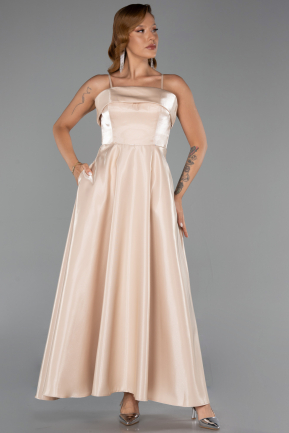 Robe De Soirée Satin Midi Beige ABK2657