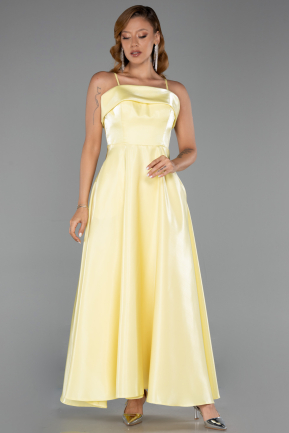 Robe De Soirée Satin Midi Jaune ABK2657
