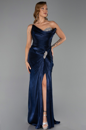 Robe de Soirée Longue Mousseline Bleu Marine ABU6336