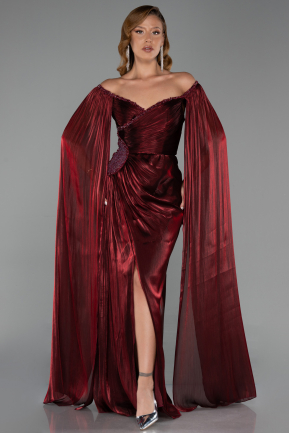 Robe de Soirée Longue Mousseline Rouge Bordeaux ABU6337