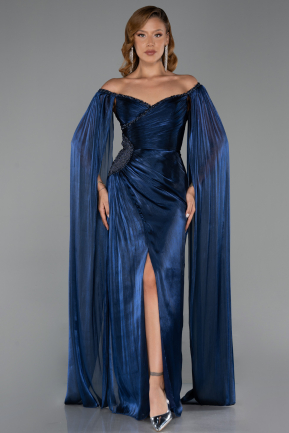 Robe de Soirée Longue Mousseline Bleu Marine ABU6337