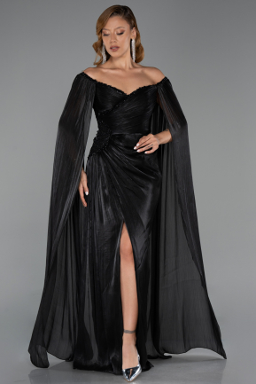 Robe de Soirée Longue Mousseline Noir ABU6337