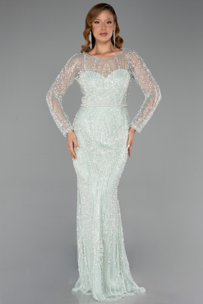 Robe De Soirée Perlé Longue Menthe ABU5649