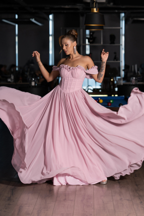 Robe de Soirée Longue Mousseline Poudre ABU6325
