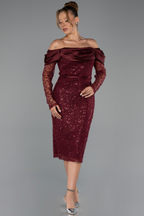 Tenue de Soirée Midi Perlé Rouge Bordeaux ABK2663