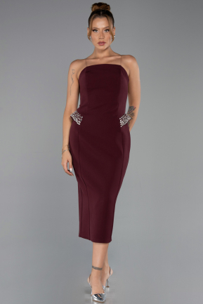 Robe De Soirée Midi Rouge Bordeaux ABK2664