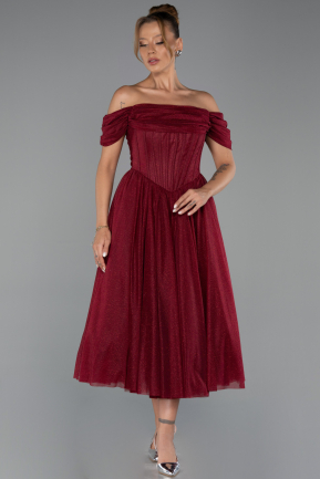 Robe de Cérémonie Midi Rouge Bordeaux ABK2665