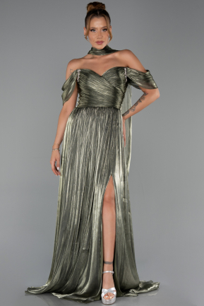 Robe de Soirée Longue Mousseline Kaki ABU6342
