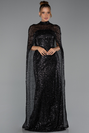 Robe de Soirée Longue Squameuse Noir ABU6343