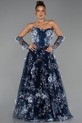 Robe de Soirée Longue Bleu Marine ABU6344