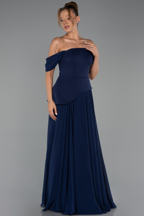 Robe de Soirée Longue Mousseline Bleu Marine ABU6345