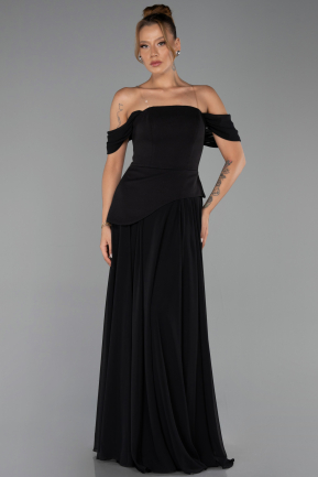 Robe de Soirée Longue Mousseline Noir ABU6345