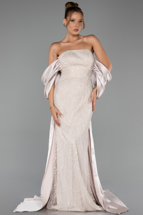 Robe de Soirée Longue Perlé Vison ABU6351
