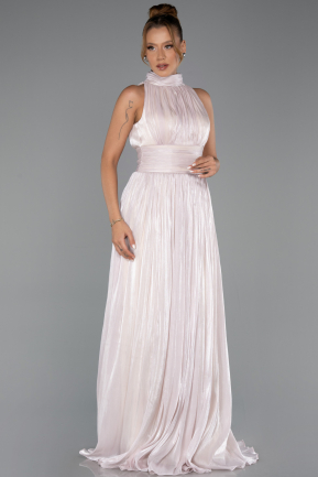 Robe de Soirée Longue Mousseline Beige ABU6352