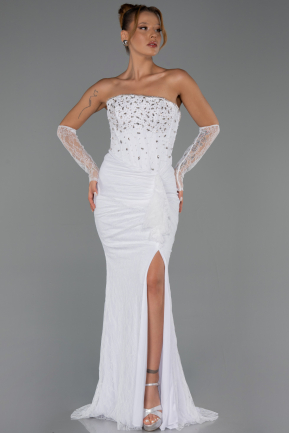 Robe de Soirée Longue Dantelle Blanc ABU6355