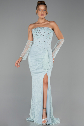 Robe de Soirée Longue Dantelle Turquoise ABU6355