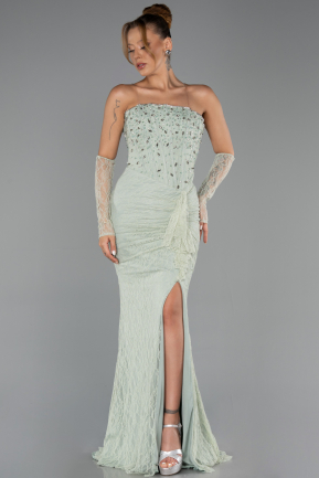 Robe de Soirée Longue Dantelle Menthe ABU6355