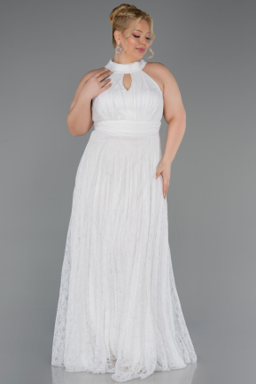 Robe de Soirée Grande Taille Longue Dantelle Blanc ABU6330