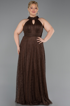 Robe de Soirée Grande Taille Longue Dantelle Brun ABU6330