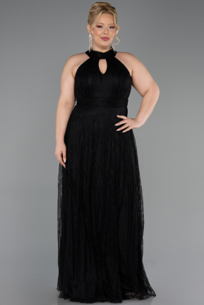 Robe de Soirée Grande Taille Longue Dantelle Noir ABU6330