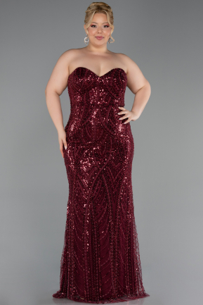 Robe De Soirée Grande Taille Longue Perlé Rouge Bordeaux ABU6357