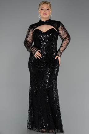 Robe De Soirée Grande Taille Longue Perlé Noir ABU6357