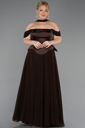 Robe de Soirée Grande Taille Longue Mousseline Brun ABU5551