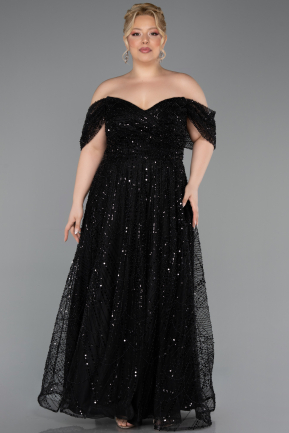 Robe De Soirée Grande Taille Longue Perlé Noir ABU6347