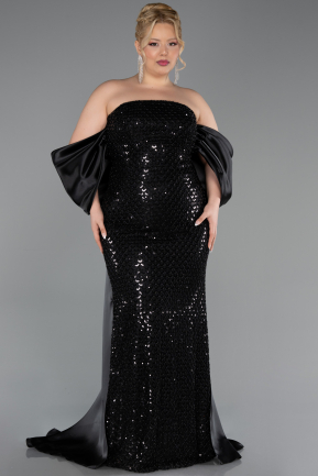 Robe De Soirée Grande Taille Longue Squameuse Noir ABU6312