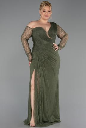 Robe De Soirée Grande Taille Longue Dantelle Kaki ABU6339
