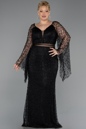 Robe De Soirée Grande Taille Longue Perlé Noir ABU6350