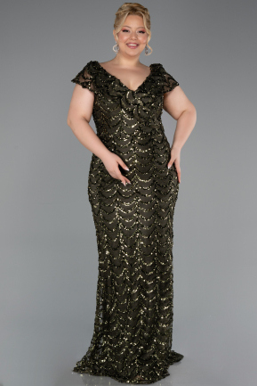 Robe De Soirée Grande Taille Longue Squameuse Kaki ABU6282