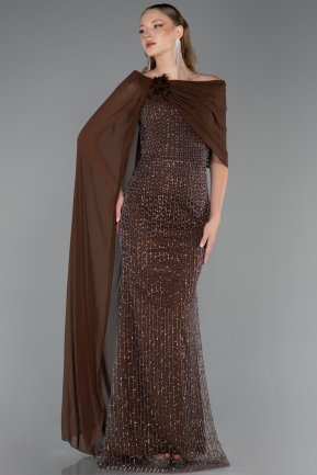 Robe de Soirée Longue Perlé Brun ABU5816