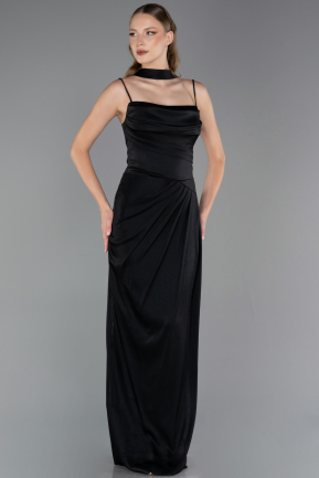 Tenue de Soirée Longue Satin Noir ABU6367