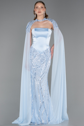 Robe Queue de Poisson Longue Perlé Bleu clair ABU6315