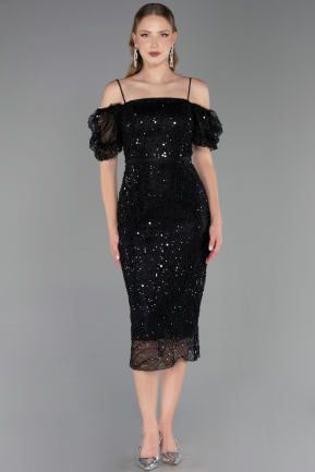 Robe de Cérémonie Midi Perlé Noir ABK2667