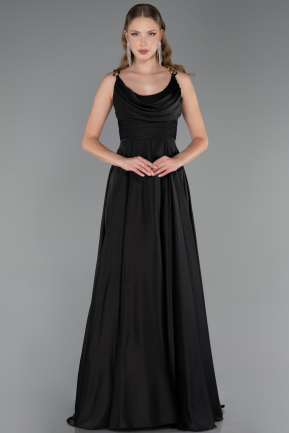 Robe de Soirée Longue Satin Noir ABU5146