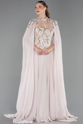 Robe de Soirée Longue Mousseline Beige ABU5931