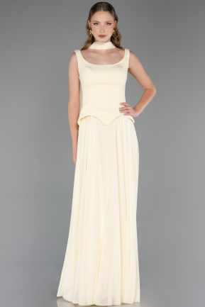 Robe de Soirée Longue Mousseline Jaune ABU6369