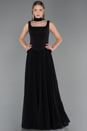 Robe de Soirée Longue Mousseline Noir ABU6369