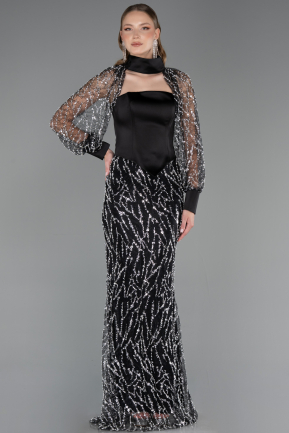 Robe de Soirée Longue Perlé Noir ABU6358