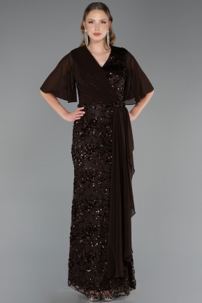 Robe De Soirée Grande Taille Longue Squameuse Brun ABU6373