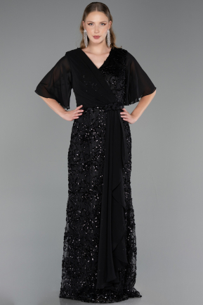 Robe De Soirée Grande Taille Longue Squameuse Noir ABU6373