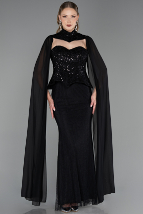 Robe de Soirée Longue Dantelle Noir ABU6360