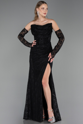 Robe de Soirée Longue Dantelle Noir ABU6376