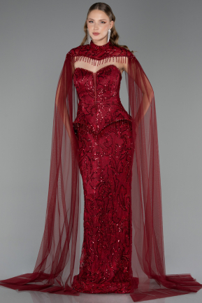 Robe de Soirée Longue Perlé Rouge Bordeaux ABU6377