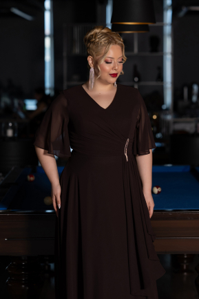 Robe de Soirée Grande Taille Longue Mousseline Brun ABU5180