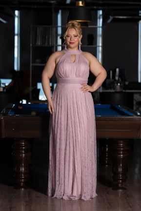 Robe de Soirée Grande Taille Longue Dantelle Poudre ABU6330