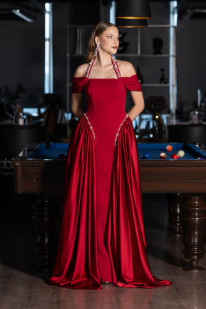 Robe de Soirée Longue Satin Rouge ABU5995